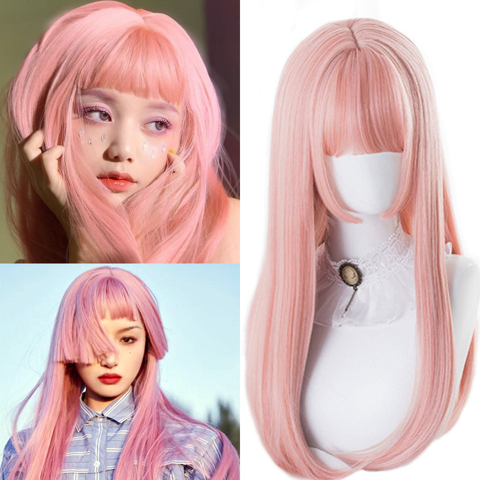 Princess cut long straight hair double ponytail wig