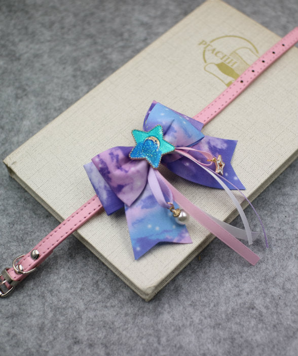 Lotus Hand-Made Original Handmade Colorful Starry Sky Bowknot Pet Cat And Dog Collar Bow Tie Lace Jewelry