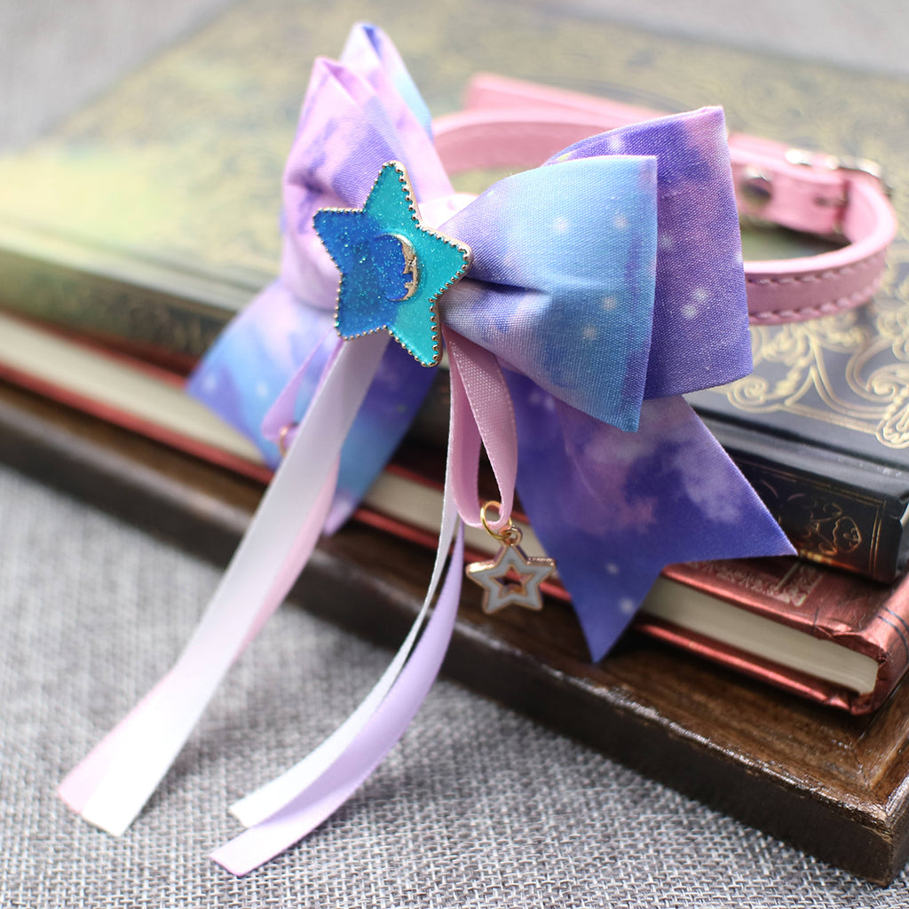 Lotus Hand-Made Original Handmade Colorful Starry Sky Bowknot Pet Cat And Dog Collar Bow Tie Lace Jewelry