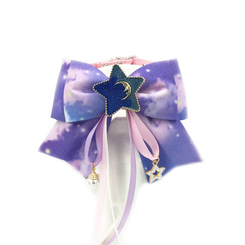 Lotus Hand-Made Original Handmade Colorful Starry Sky Bowknot Pet Cat And Dog Collar Bow Tie Lace Jewelry
