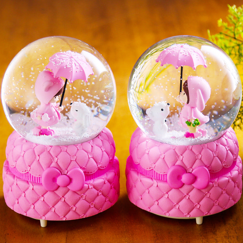 Lavender Bear Glowing Snowflake Crystal Ball Music Box Valentine's Day Children's Student Day Girlfriend Gift