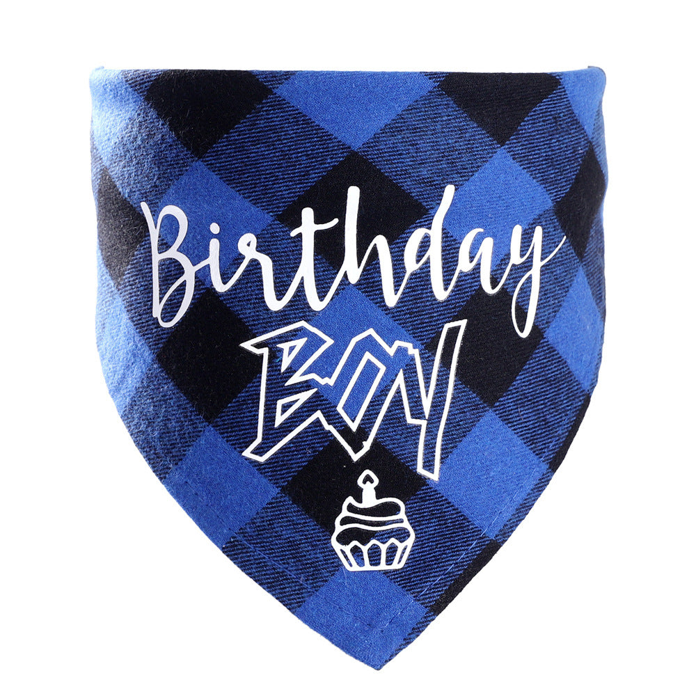 Pet Birthday Triangle Scarf Dog Saliva Towel Cotton Plaid Cat Scarf Birthday Party Gifts
