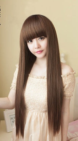 Wig Female Long Straight Hair Long Hair With Bangs And Pear Flower Head