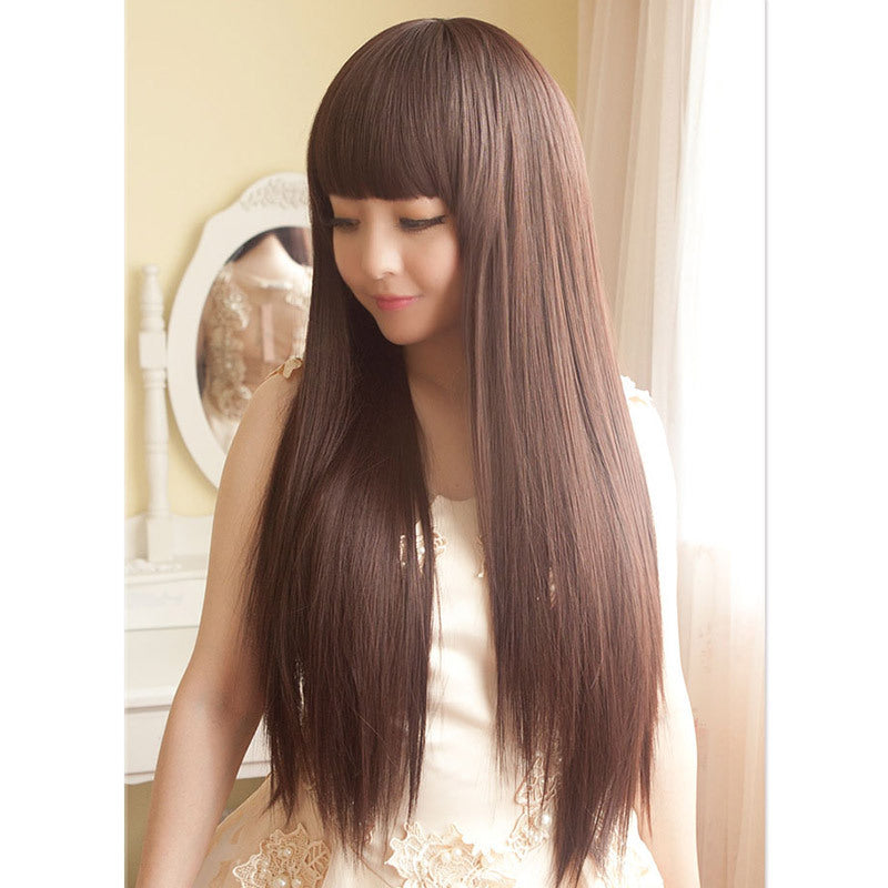 Wig Female Long Straight Hair Long Hair With Bangs And Pear Flower Head