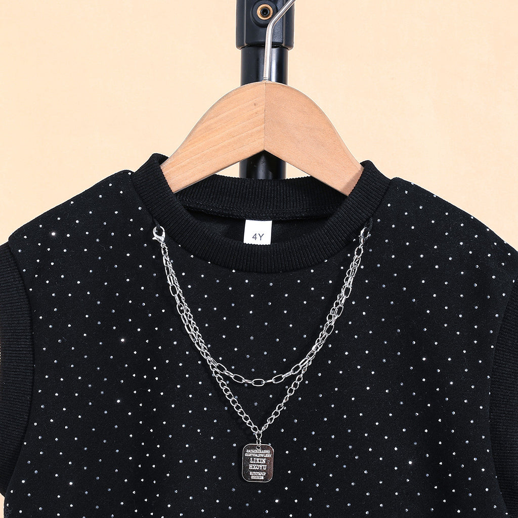 Summer Trendy Sleeveless Vest Boys' Outfit With Starry Sky And Sparkling Rhinestones