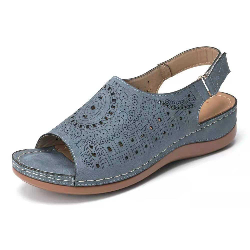 Large Size Hollow Flat Open Toe Fish Mouth Retro European Shoes