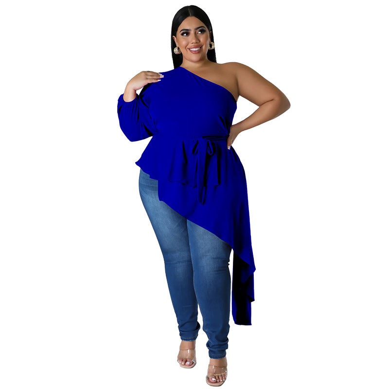Fashionable Edgy Asymmetrical One-shoulder Long-sleeve Sexy Top