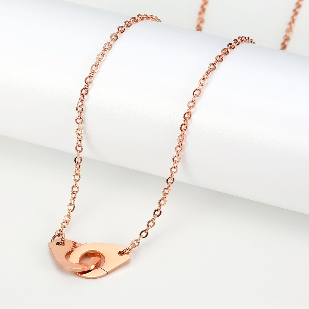 Minimalist Double-Ring Handcuff Pendant Necklace, Personalized Hip-Hop Style