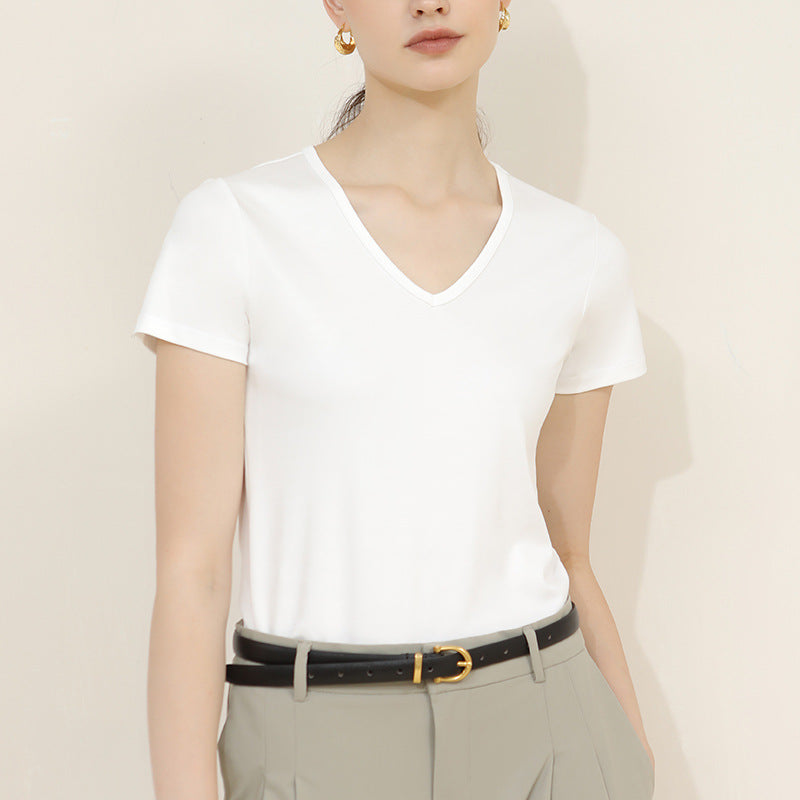 New Women's 100 Cotton V-neck Short-sleeve Top