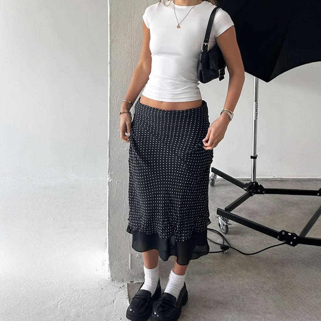 Women's Polka-Dot Double-Layer Mesh Skirt