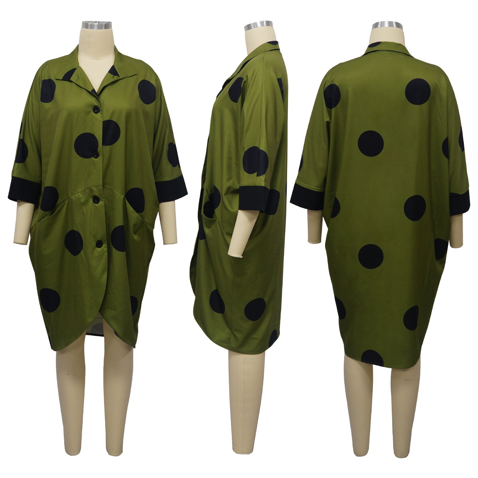 Women's Digital-print Cropped-sleeve Shirt Dress With Pockets
