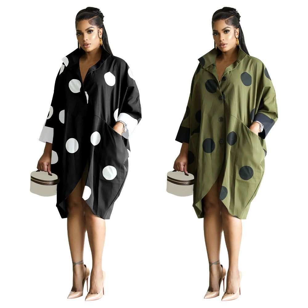 Women's Digital-print Cropped-sleeve Shirt Dress With Pockets