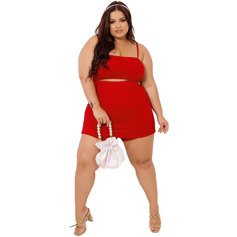 Hips-hugging Suspender Two-piece Solid-color Culotte Set Fashionable And Elegant