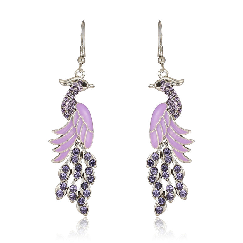 European And American Texture Peacock Earrings Retro