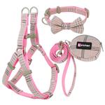 Cotton plaid pet leash collar with snack bag