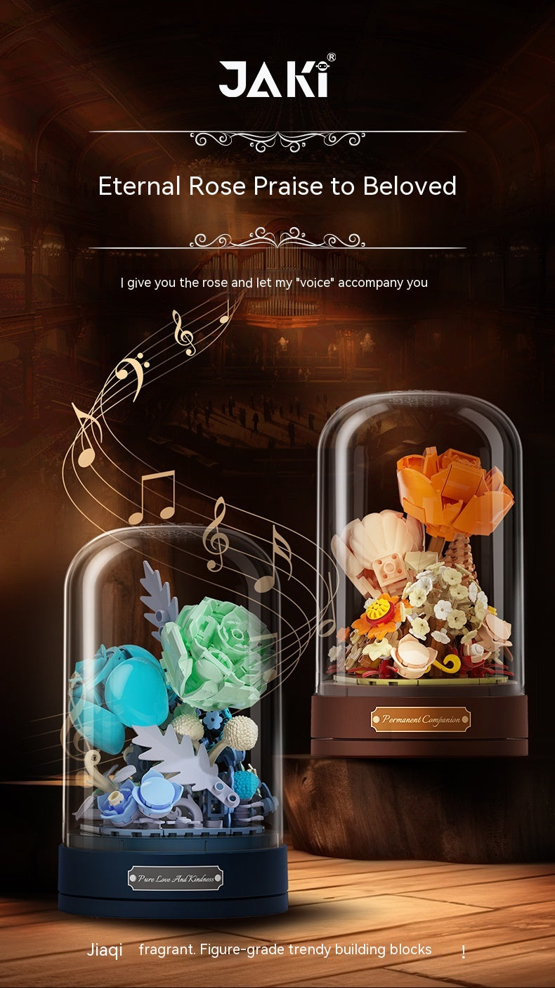 Building Blocks Flower Music Box Valentine's Day Gift Assembled Toys