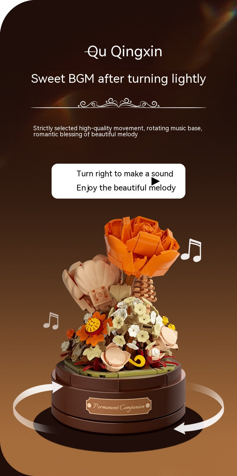 Building Blocks Flower Music Box Valentine's Day Gift Assembled Toys