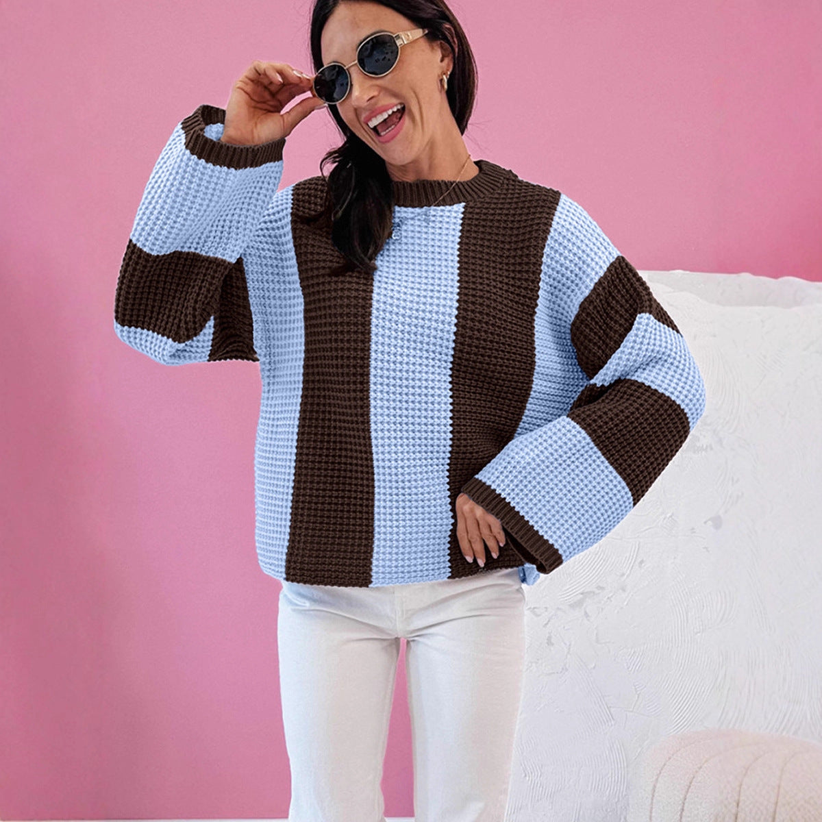 Striped Colorblock Warm Sweater For Women