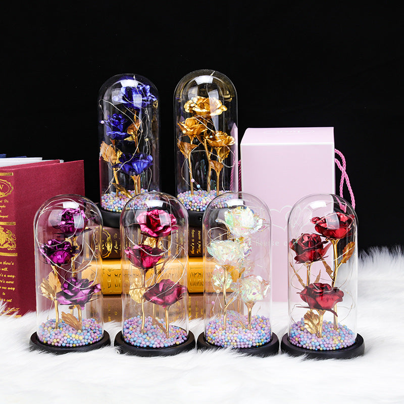 Three Gold Foil Flower Glass Cover Valentine's Day Birthday Gift