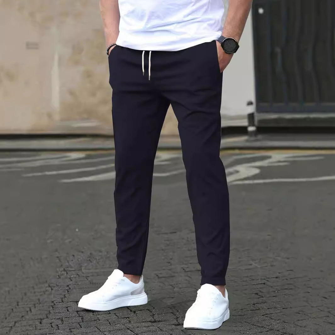 Casual Slim Fit Leather Tag Cropped Pants Solid Color Pants
