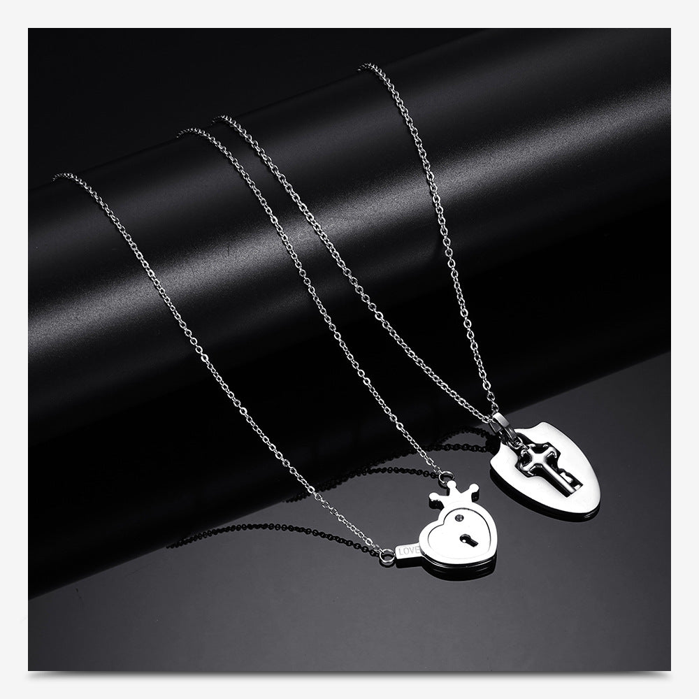 Valentine's Day Gift Titanium Steel Key Lock Necklace Set Pair