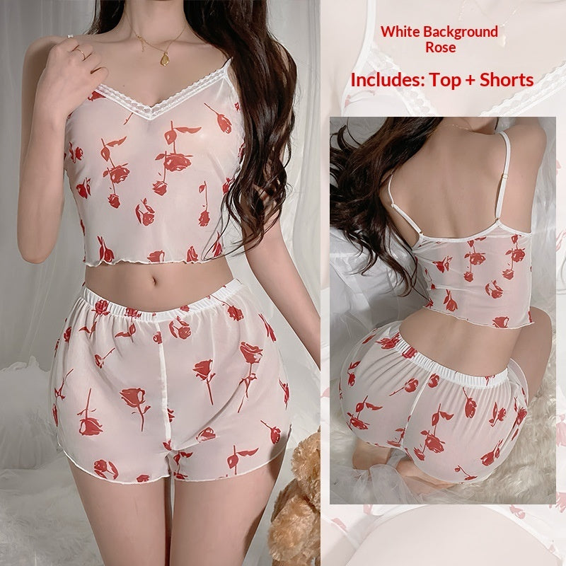 Leopard-print Pajama Set For Women Camisole And Shorts
