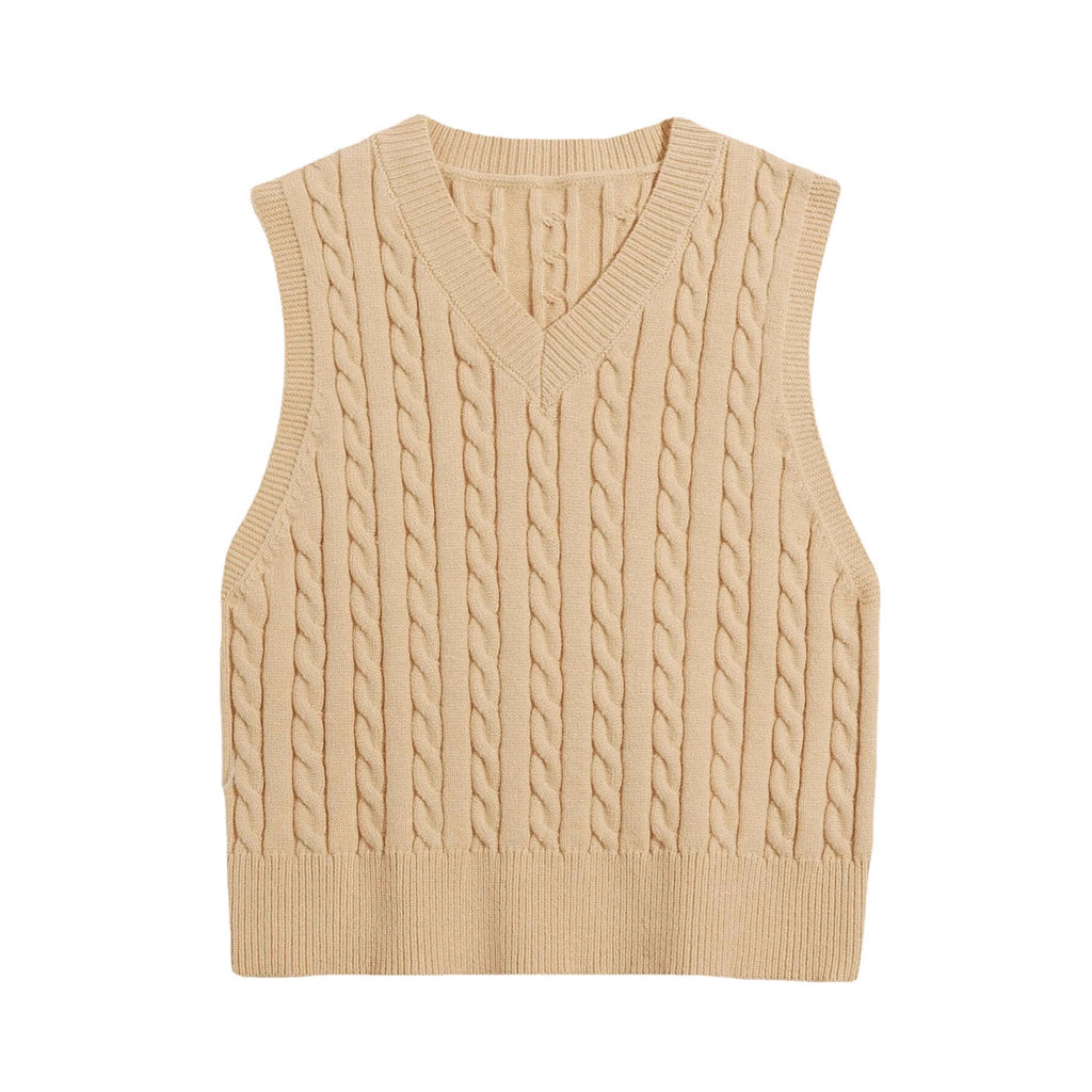 SpringSummer Knitted Cabled Vest Pullover With V-Neck