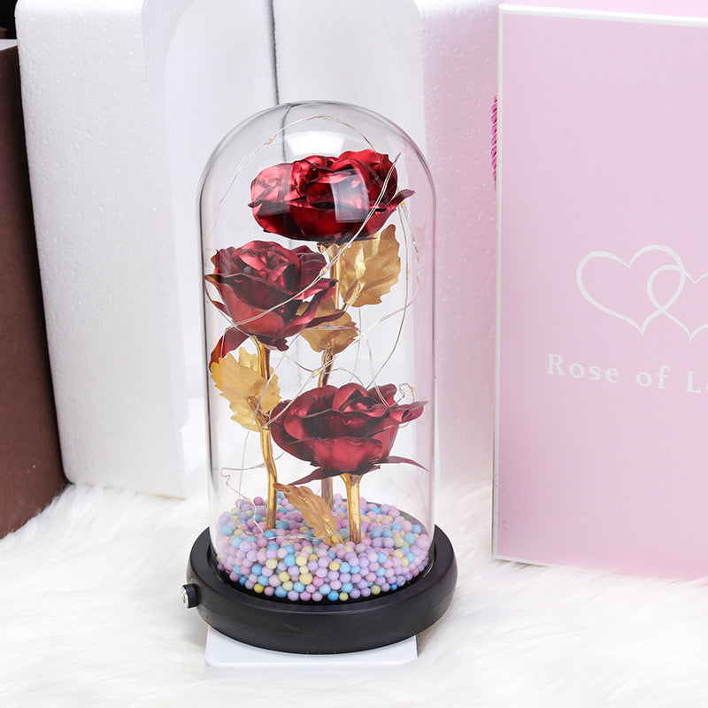Three Gold Foil Flower Glass Cover Valentine's Day Birthday Gift