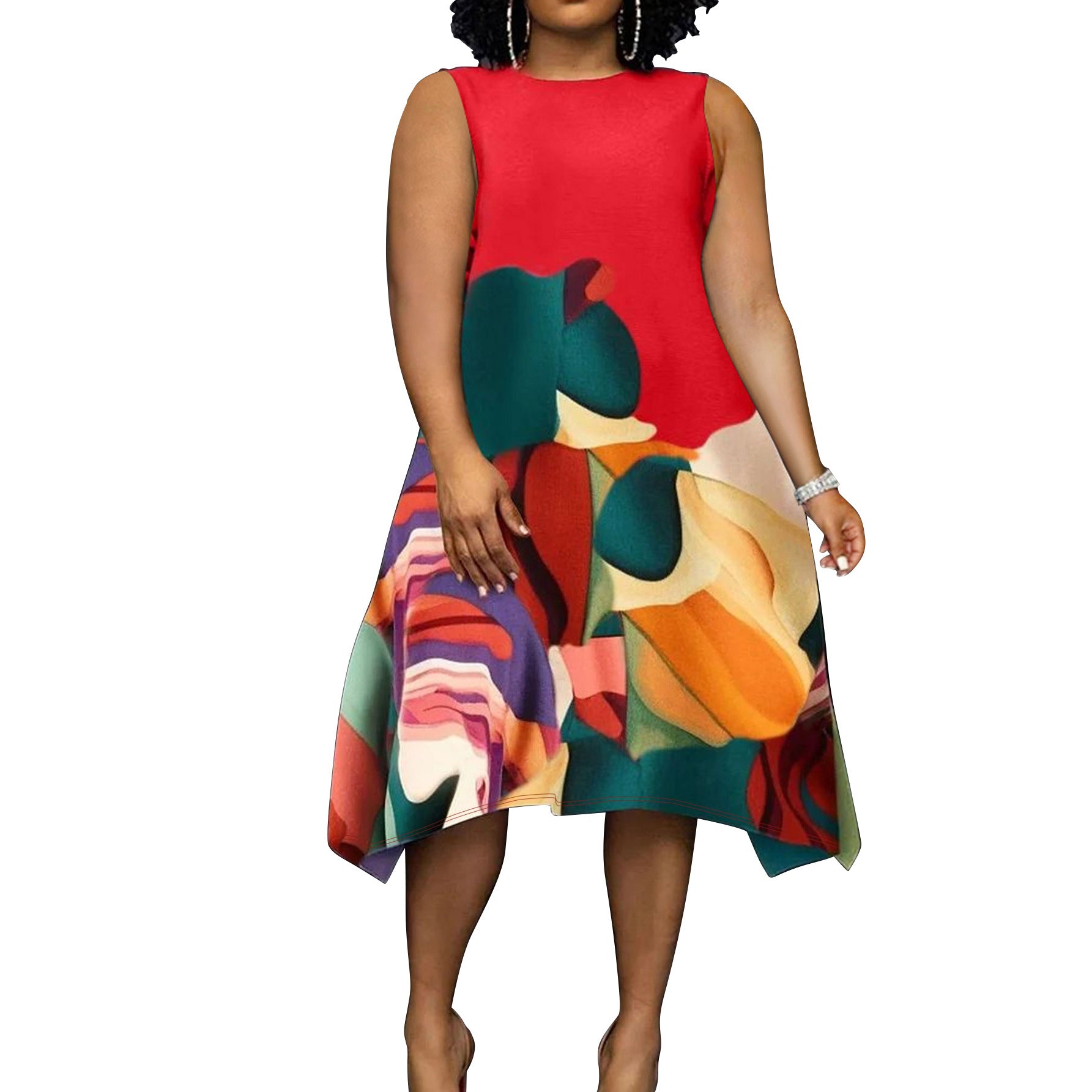 Women's Casual Plus-Size Contrast-Color Printed Elegant Dress