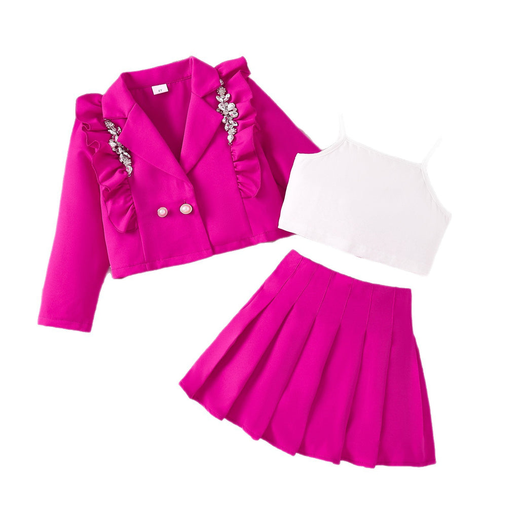 Strappy Tank Top Pleated Skirt Three-piece Set