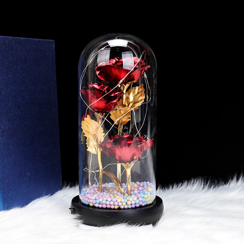 Three Gold Foil Flower Glass Cover Valentine's Day Birthday Gift