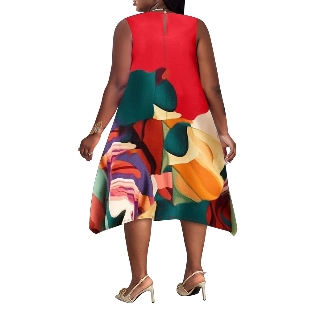 Women's Casual Plus-Size Contrast-Color Printed Elegant Dress