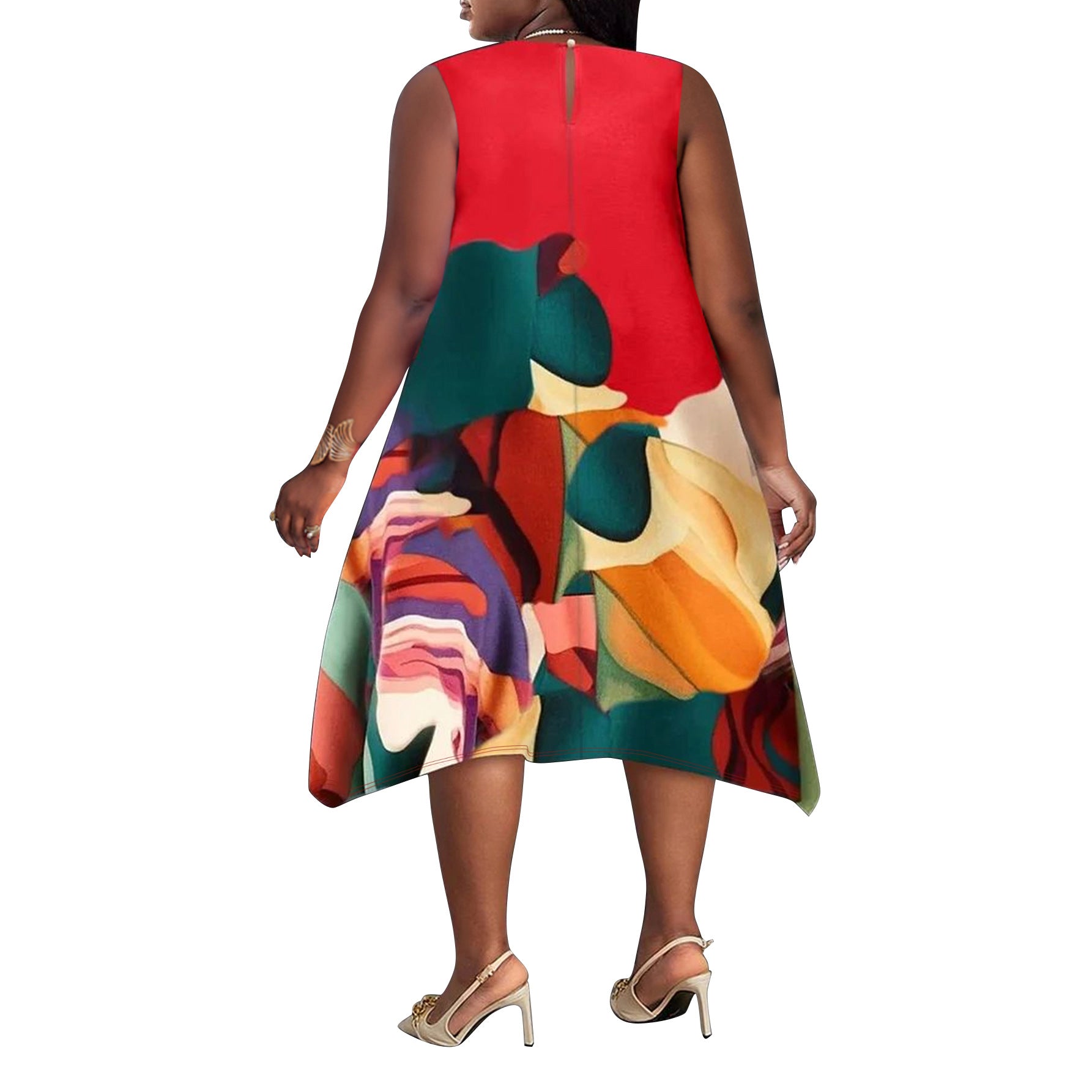 Women's Casual Plus-Size Contrast-Color Printed Elegant Dress