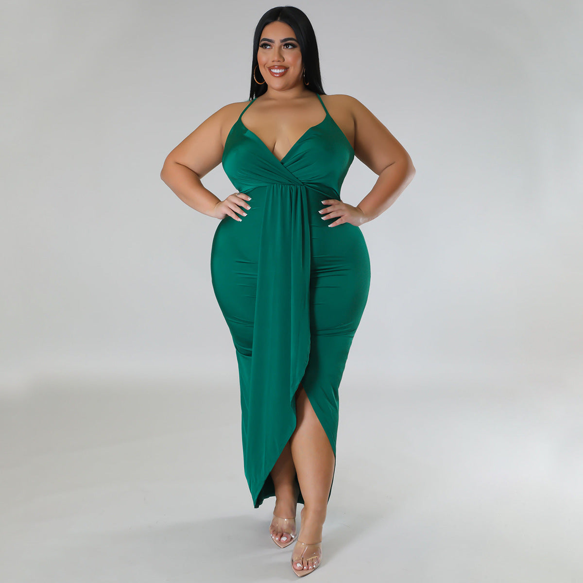 Adjustable-strap Sleeveless V-neck Stretch Dress