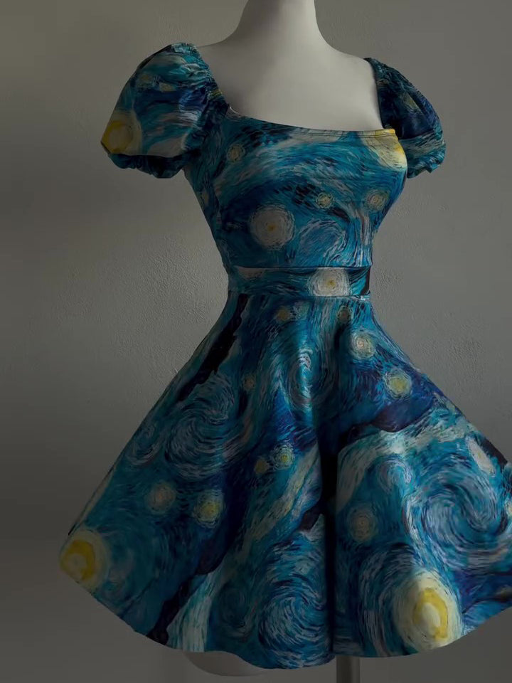 Printed Puff Sleeve Mini Dress