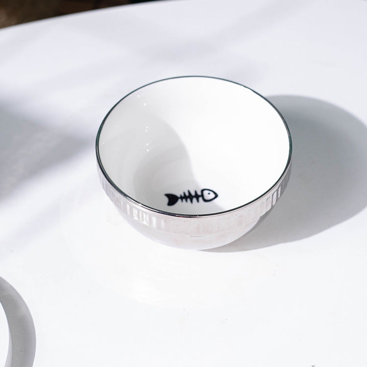 Plating Ceramic Anti Overturning Oblique Mouth Small Dog Bowl