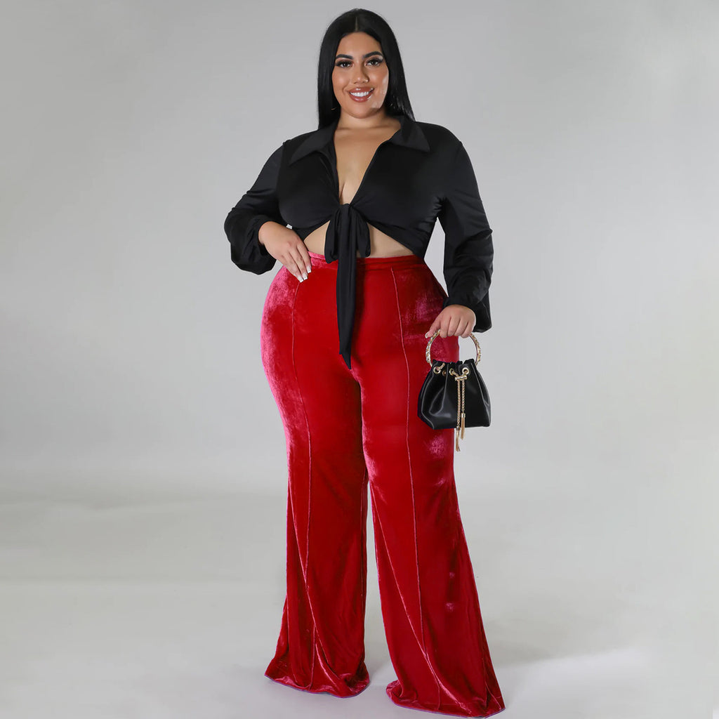 Women's Patchwork Fleece Flared High Waist Casual Pants