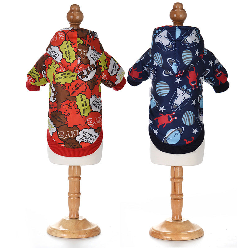 Fashion Cartoon Plus Velvet Windbreaker Small Dog Cat Clothes
