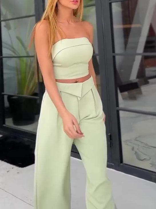 Fruit Green Strapless High-waisted Pants Suit