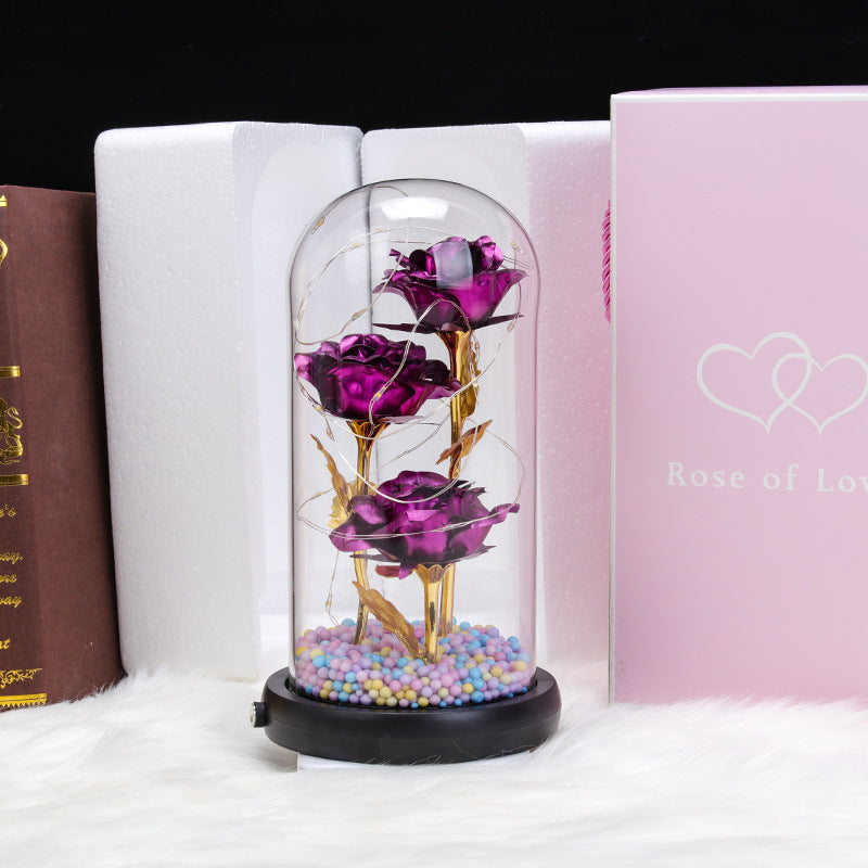 Three Gold Foil Flower Glass Cover Valentine's Day Birthday Gift