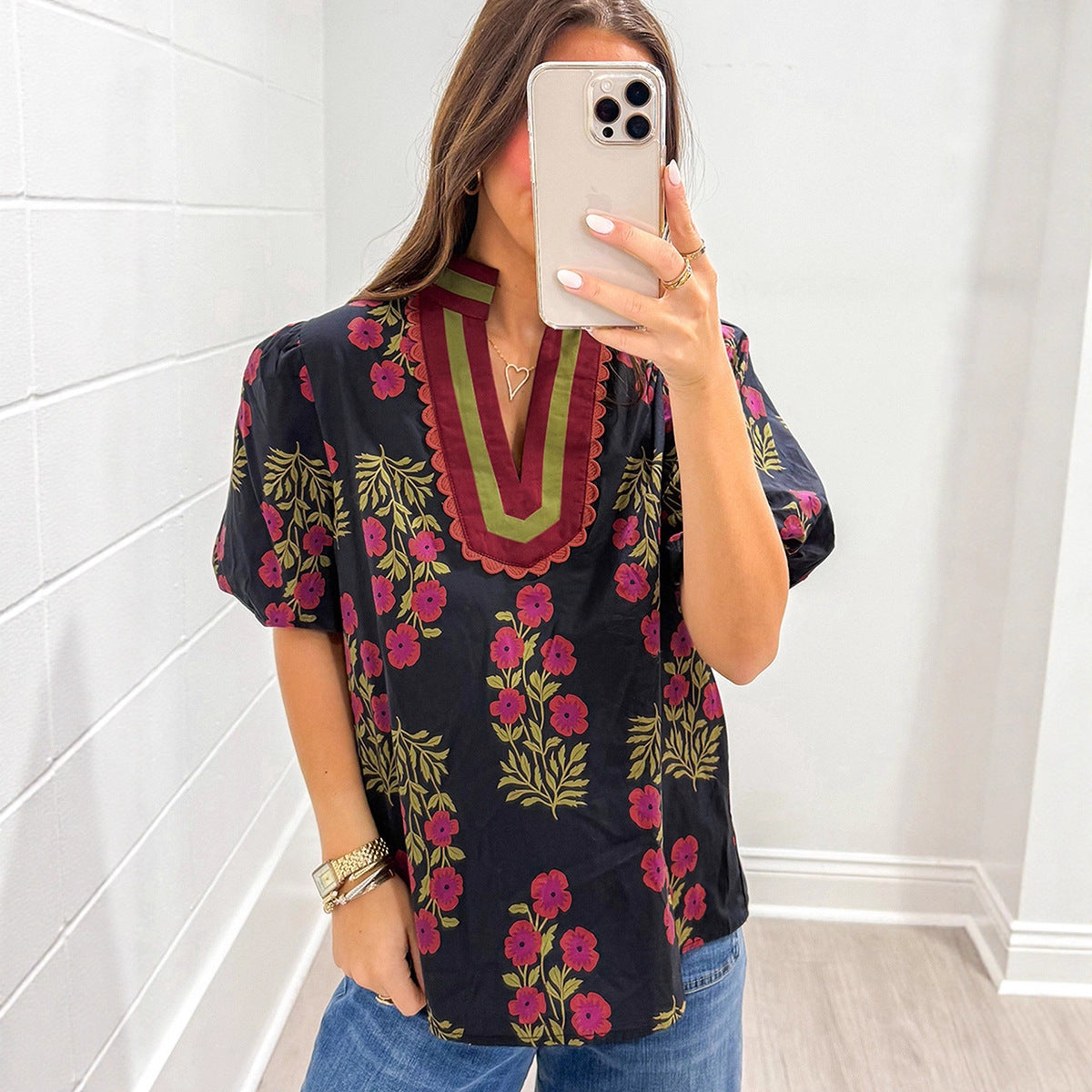 Women's Casual Simple Versatile V-Neck Chiffon Blouse