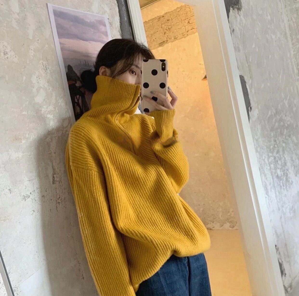 Women's Solid Color Loose Zipper Lapel Stand Up Sweater