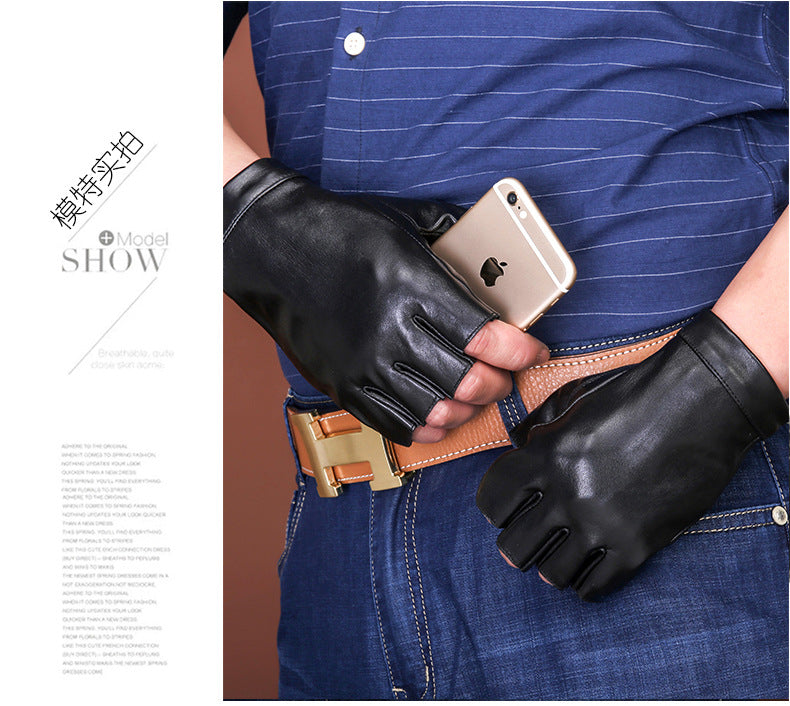 Motorcycle Sheepskin Half-Finger Gloves Men's Summer Thin Driving and Cycling Motorcycle Outdoor Riding Fitness Tactical Fingerless