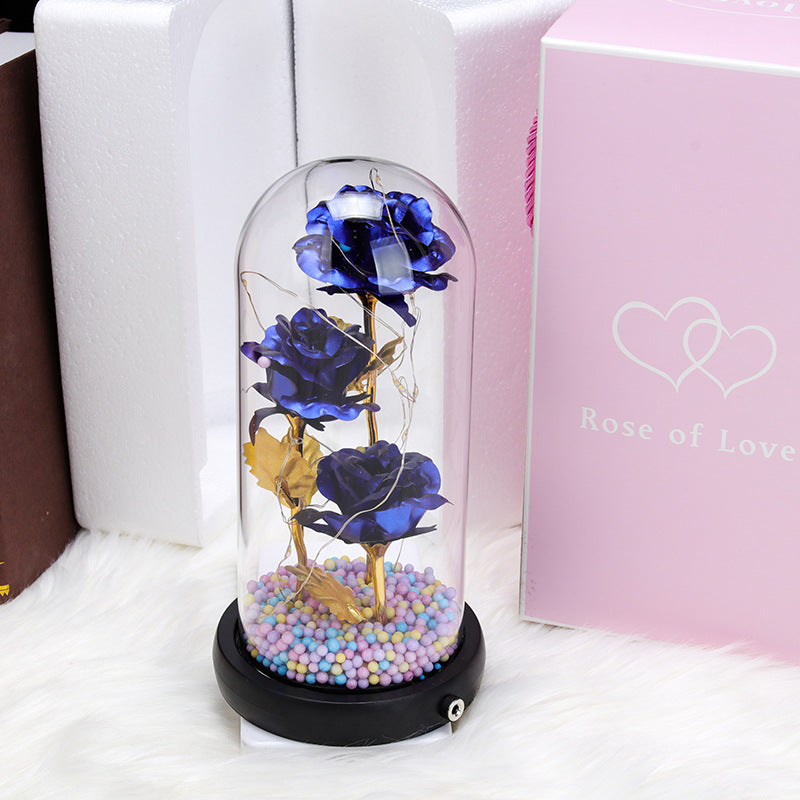 Three Gold Foil Flower Glass Cover Valentine's Day Birthday Gift