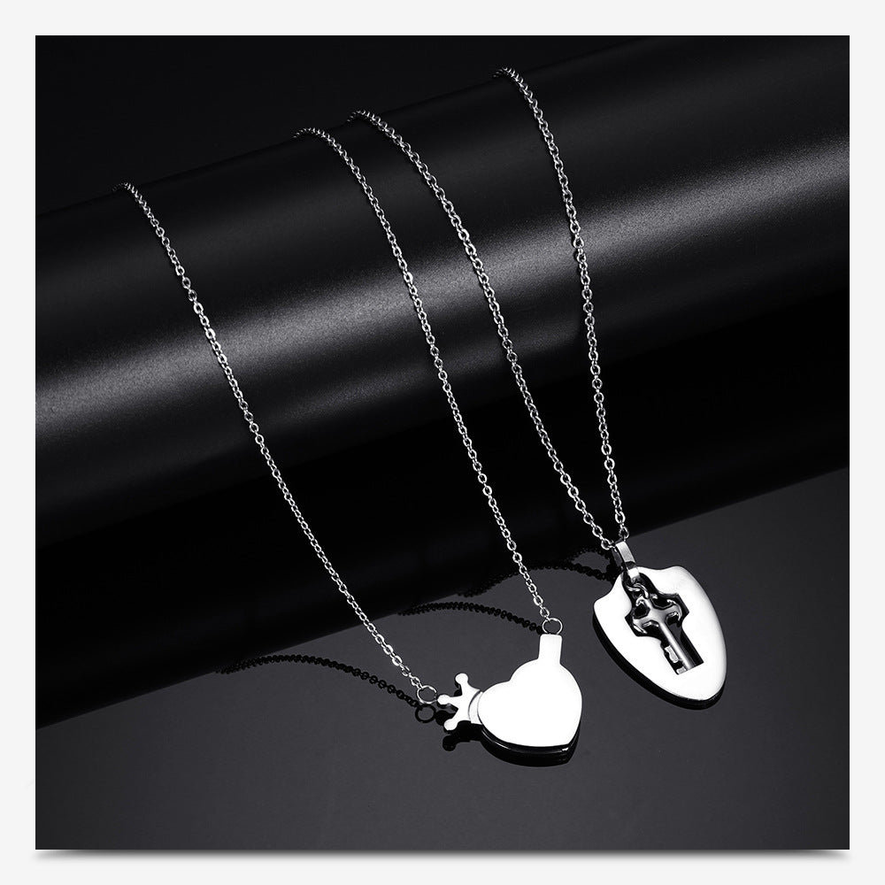 Valentine's Day Gift Titanium Steel Key Lock Necklace Set Pair