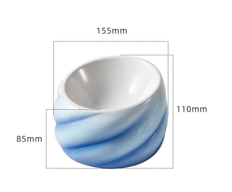 Ceramic flat-faced cat eating bowl with inclined mouth