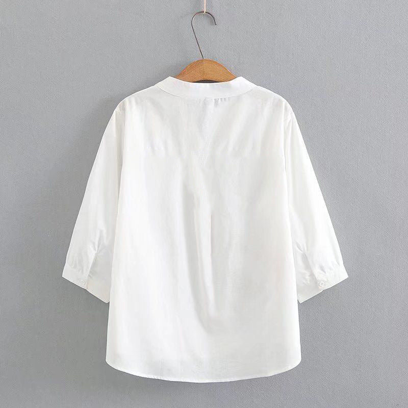 Loose Cotton Linen Top Three-quarter Color Shirt