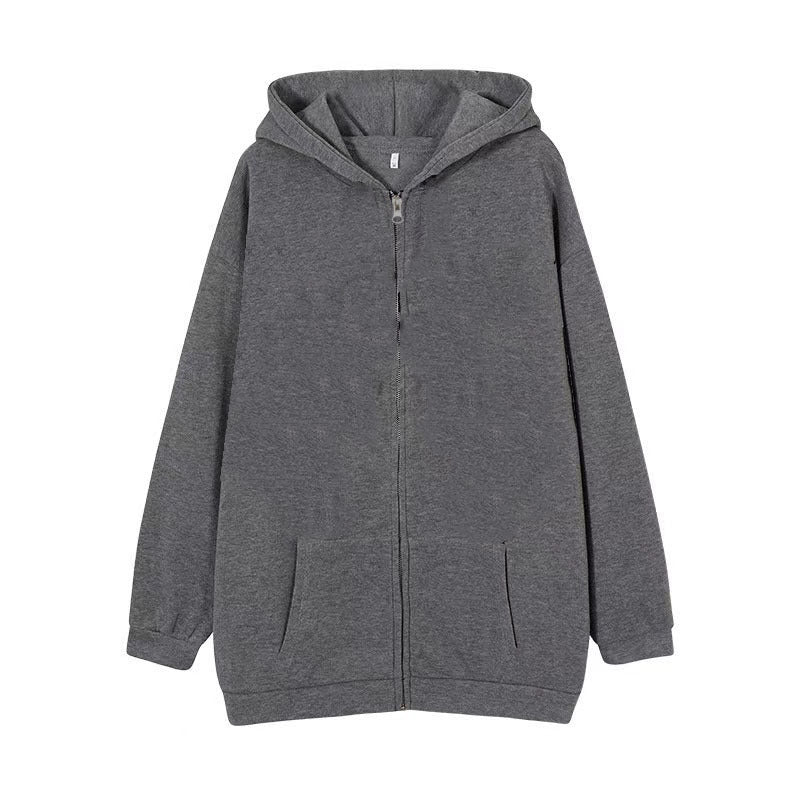 Full-zip Hoodie With Fleece-lined Solid-color Sweatshirt