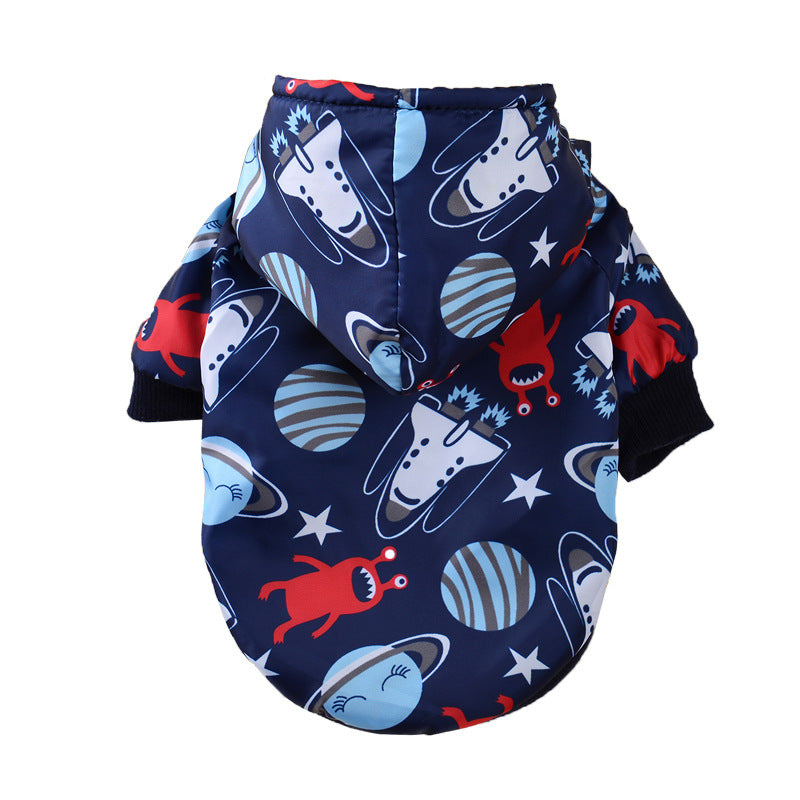 Fashion Cartoon Plus Velvet Windbreaker Small Dog Cat Clothes
