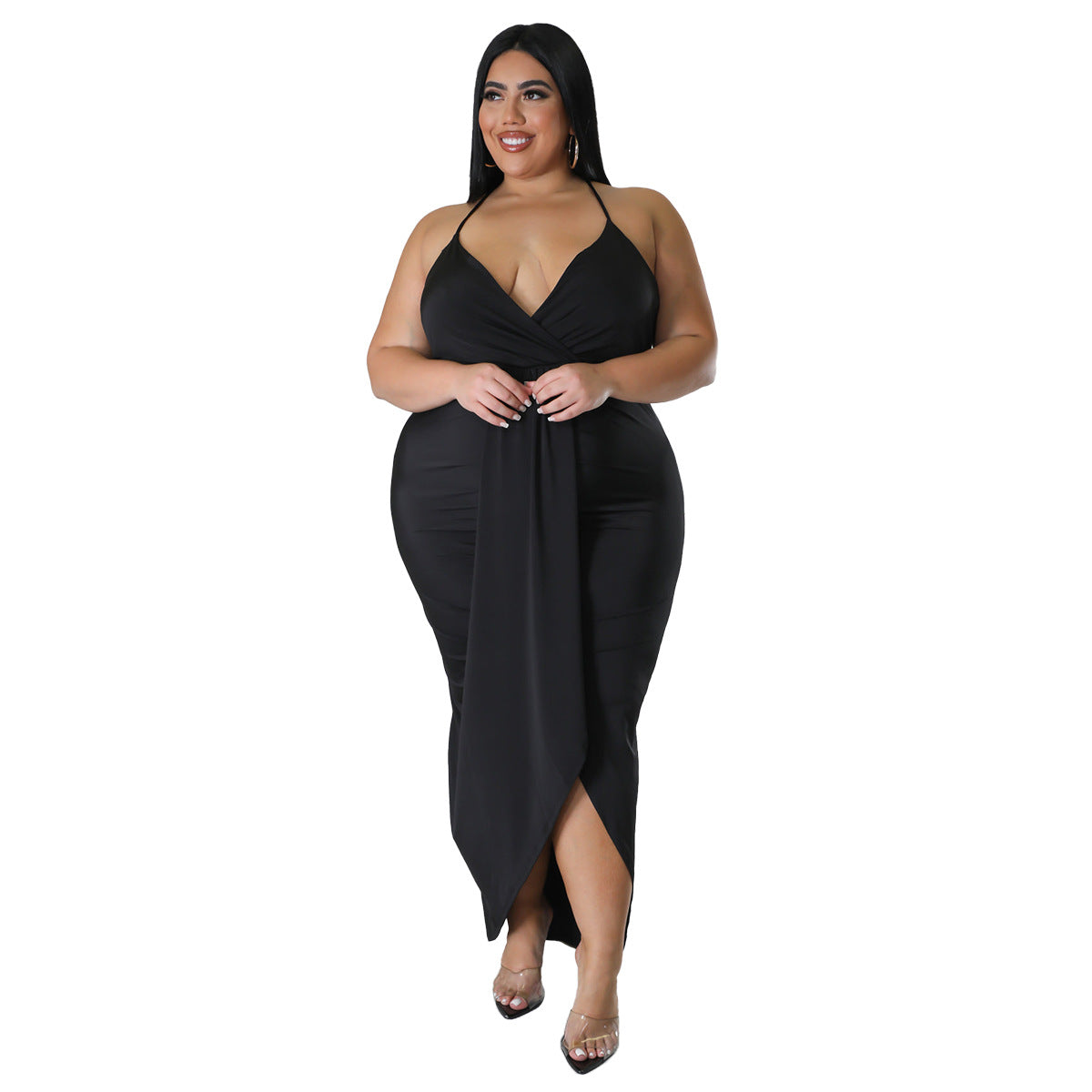 Adjustable-strap Sleeveless V-neck Stretch Dress